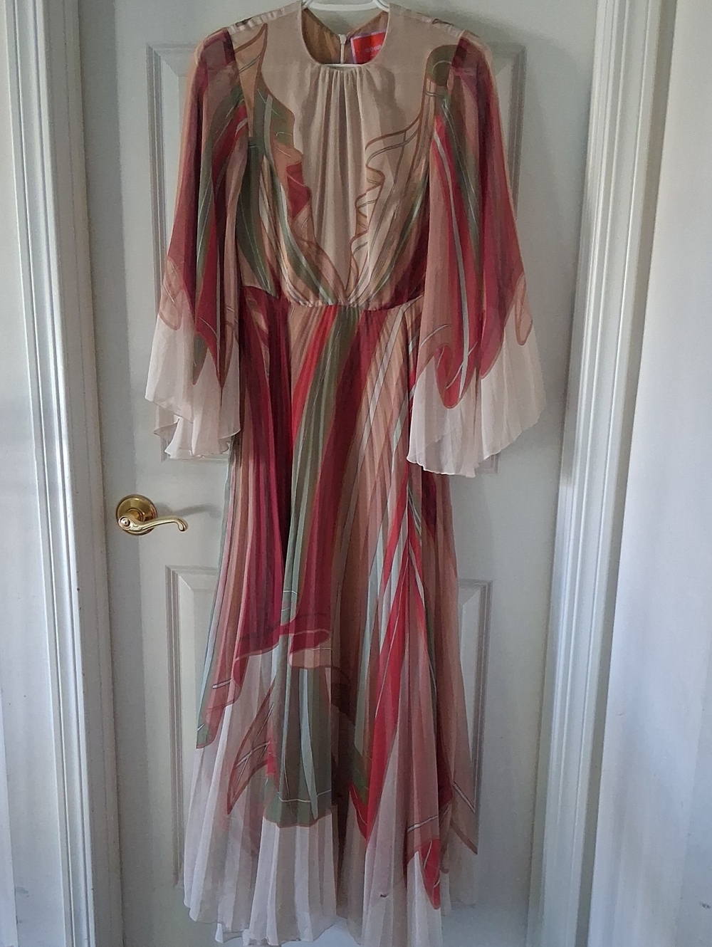 La Double J RTR Flowing Multi-Color Chiffon Maxi Dress -  Pleated Silhouette XS